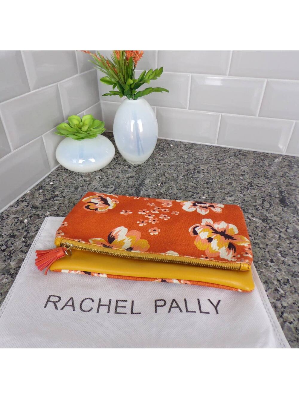 Rachel Pally Orange Zahara Reversible Floral Print Clutch